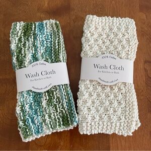 Set of Four Handmade knitted cotton dishcloths